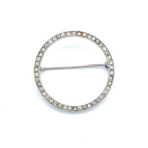 Vintage TRIFARI Stamped Round Rhinestone Brooch Pin Scarf Clip